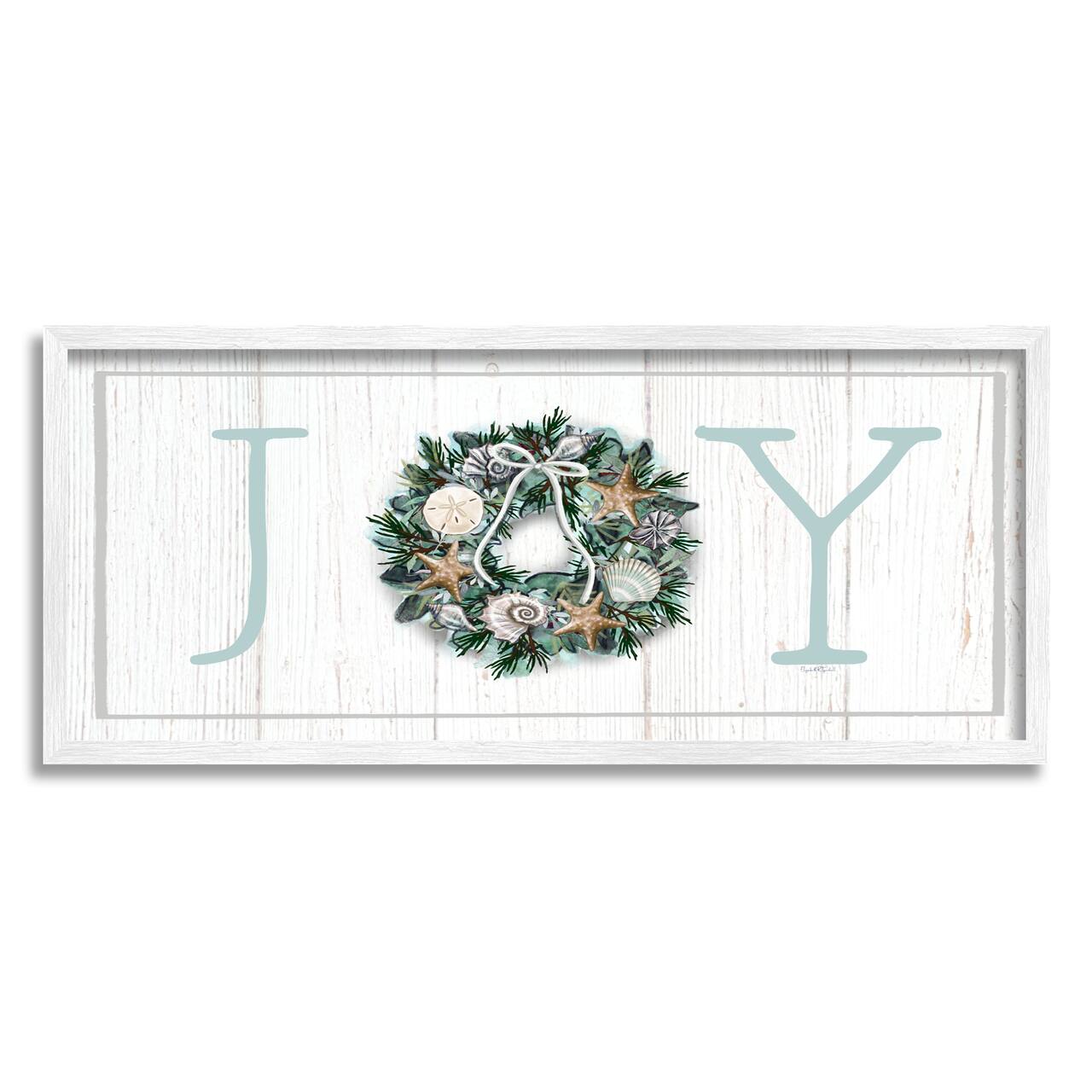 Stupell Industries Joy Holiday Seashell Wreath Framed Giclee Art